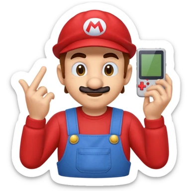 Super Mario playing a Game Boy, emoji style sticker