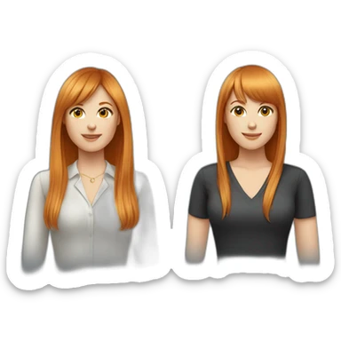 Female friends, both CEOs, one with Long, red Hair and bangs, The other with short, blond Hair sticker