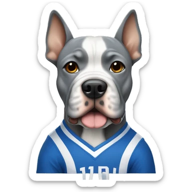 Gray Micro bully with pointy ears dog wearing a blue basketball jersey  sticker