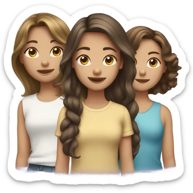 3 girls friend, one with short hair brown, another long hair and another long hair weavy sticker