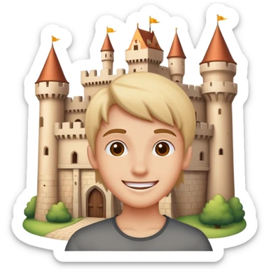 person visiting a castle, cheerful expression sticker