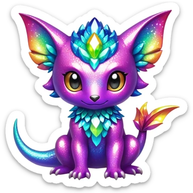 Randomly-colored sparkly exotic chibi Fakémon-creature sticker