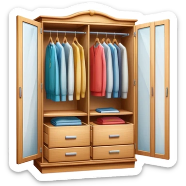 Icon for Furniture Design: a semi-transparent sketch of a wardrobe with a 3D model, pencil strokes, and development metrics. Without dress. The icon should represent the process of creating and refining furniture design. Transparent background. sticker