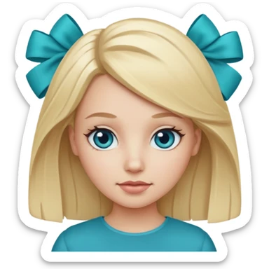 white girl with blond hair and teal bow sticker