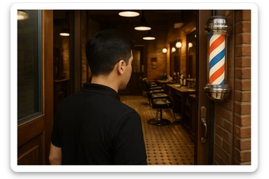 sartaroshxonaga kirib kelyotgan odam rakurs  ichkarigan hali o'smirin yoshda yuzi ko'rinmasin
 sticker