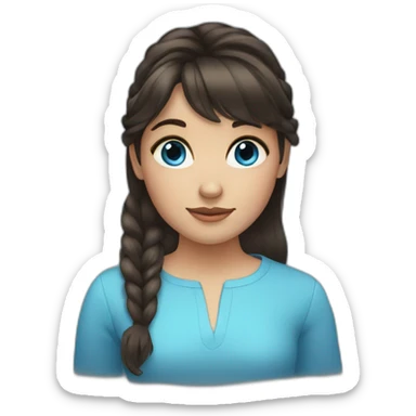 girl with dark brown hair, thick bangs, blue eyes sticker