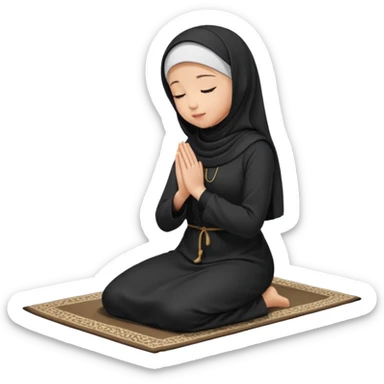 Muslim woman in black jiljab side profile praying on prayer mat  sticker
