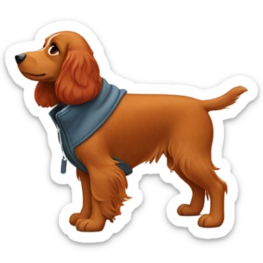 A red-haired spaniel in a winnie the pooh jacket sticker