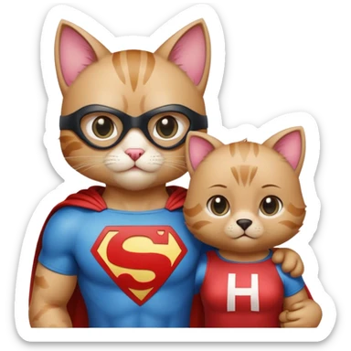 à super hero cat with a H written on his shirt and his little bear girlfriend  sticker