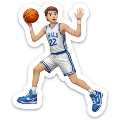 A white man with brown hair with a basketball, doing a layup sticker