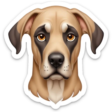 Cinematic Noble Fawn Great Dane Portrait Emoji, Poised and regal, with a towering, muscular build and a sleek, well-groomed solid fawn Fur accented by subtle dark markings, deep-set soulful amber eyes, Simplified yet sharp and sophisticated features, highly detailed, glowing with a soft, dignified glow, high shine, intelligent and gentle, stylized with an air of majesty, focused and attentive, soft glowing outline, capturing the essence of a watchful and confident guardian, so majestic it feels as though it could stride out of the screen with effortless authority! sticker