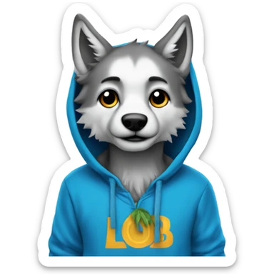 Lobo bonito con hoddie azul que dice UDLA sticker