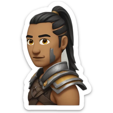 A male warrior with badass face scars across the face and lips with long pony tail sticker