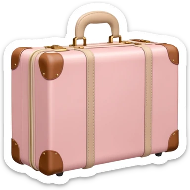 Pastel pink suitcase with beige leather handle, minimal background sticker