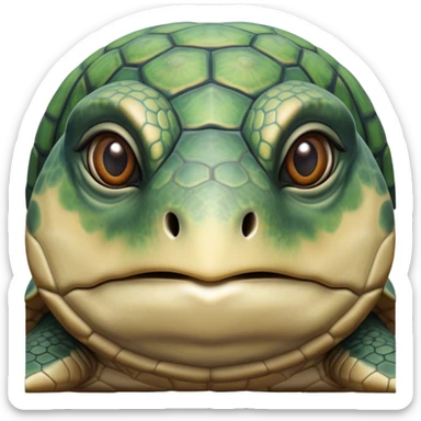 Cinematic Realistic Noble Sea Turtle Portrait Emoji, Poised and dignified, with a robust, time-worn shell intricately patterned in earthy tones and a weathered, wise face with deep, observant eyes, rendered with lifelike texture and natural, diffused light; high shine, intelligent and serene, styled with an air of oceanic majesty, focused and attentive, soft glowing outline, capturing the essence of a watchful and confident sea turtle that appears to glide out of the screen with timeless authority! sticker