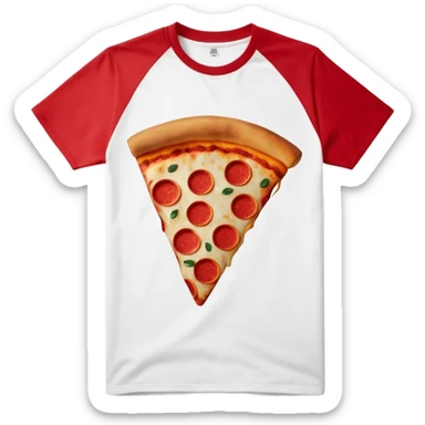 graphic tee shirt with a pizza slice design sticker