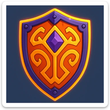 fantasy shield with ornate patterns, glowing edges, vibrant cartoon style sticker