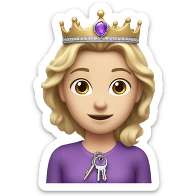 Caucasian Heidi wear purple holding key and wearing a crown sticker