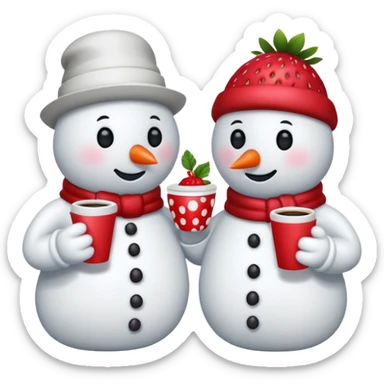 snowmen holding strawberry and coffe sticker