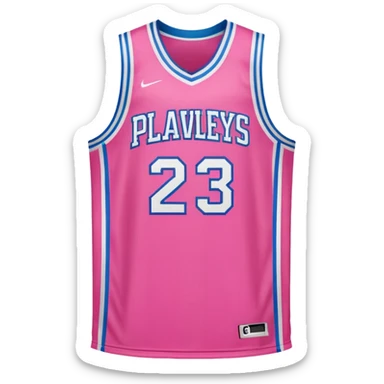 pink basketball jersey with the text PLAVLEYS 23 and a logo sticker