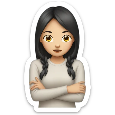 Female asian girl hiding behind hands sticker