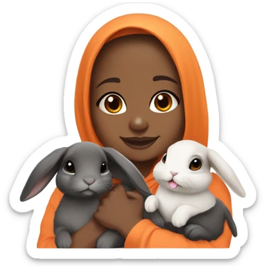 Black Muslim girl and her 3 cute orange, gray, and mix colored holland lop bunnies sticker