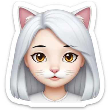 black hair girl with white long hair cat sticker