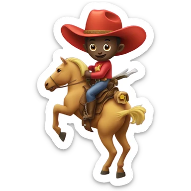 A teletubby on a horse as a cowboy  sticker