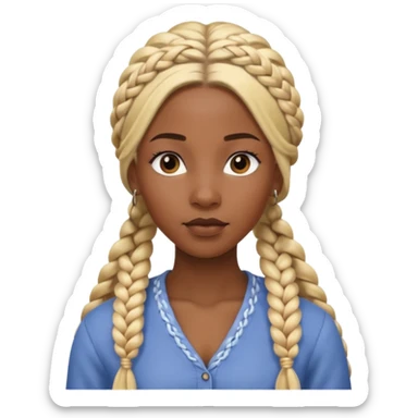 Portrait of a black-skinned woman with long blond braided hair, styled in thick braids, smooth skin, confident expression, front-facing, soft lighting, clean background sticker