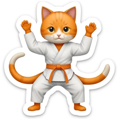 Katze im Judoanzug mit schwarzem Gürtel beim Kämpfen mit ausgestrecktem Bein sticker