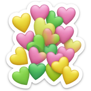 Yellow pink green hearts  sticker