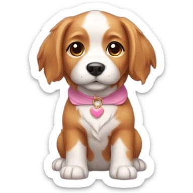 Caramel and white puppy with long hair wearing a pink dress sticker
