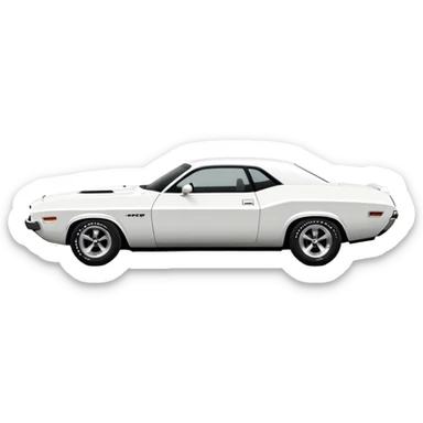 Pure white 1971 Dodge Challenger muscle car, completely white paint, no stripes, side angle view, minimalist Apple iOS emoji style, classic car from Death Proof movie sticker