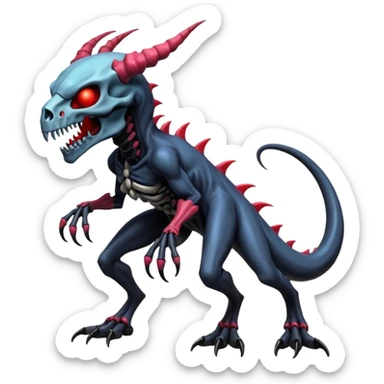 Shiny Horned Futuristic Badass Demonic Spectral Dusky Spooky Skull-faced Cool Hot Stylish Handsome Alien-Salandit-Venom-Darkrai-Genesect-Fakémon-fusion (full body) sticker