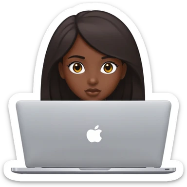 Chica de piel ojos negros morena con una laptop sticker