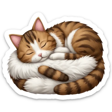 dark brown tabby and white cat sleeping rolled over and upside down sticker