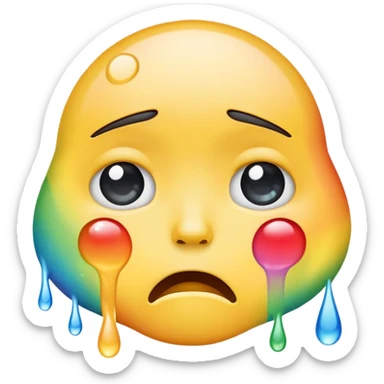 classic yellow crying face emoji with rainbow colored tears sticker