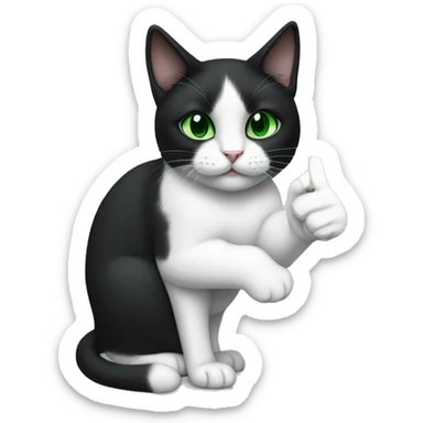 Black and white cat with green eyes Holding the finger in the middle sticker