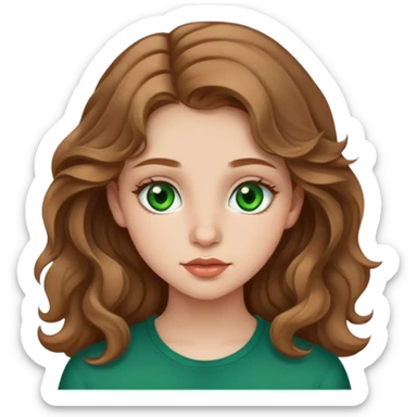 A 18 years old girl with light brown wavy hair, green eyes, little lips and little nose  sticker
