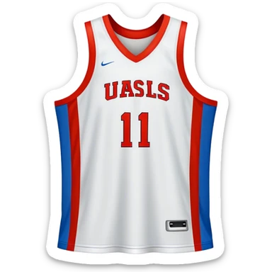 Cinematic Realistic image of a basketball jersey rendered in bold team colors with finely textured fabric and realistic creases, set against an energetic court backdrop with bright, dynamic lighting sticker
