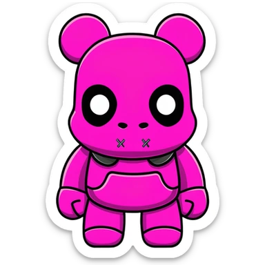 Cool Bearbrick toy wearing a pink balaclava with KAWS signature X eyes visible through the mask openings sticker