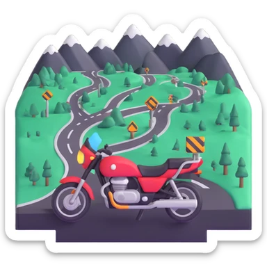 motorcycle route map with checkpoints and scenic views sticker