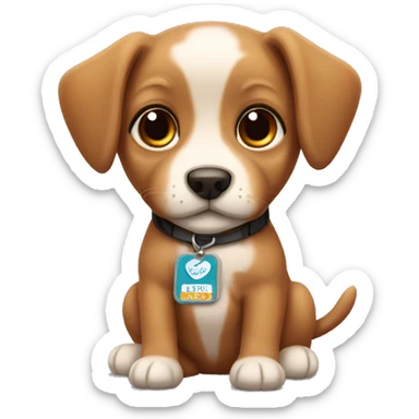 Small brown puppy with name badge Leo  sticker