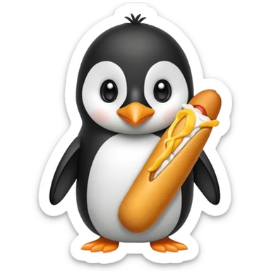 Penguin eating corn dog sticker