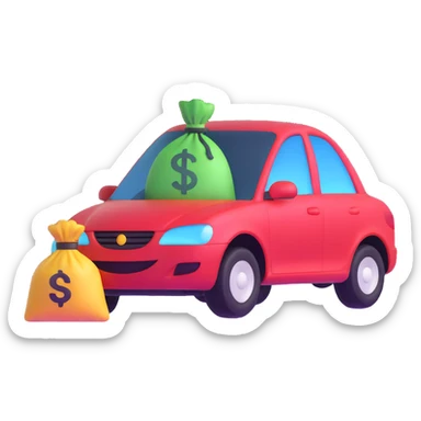 car with a money bag and smiling face, showing financial success sticker