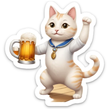 Eine tanzende Katze mit einem vollem Bierkrug im Wirtshaus. Mit musik sticker
