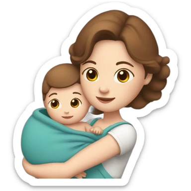 white midwife with brown hair, a stethoscope, a gown and a baby in her arms sticker