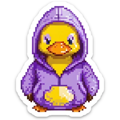 Pixelated rubber duck with a purple hoodie sticker