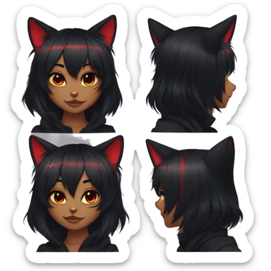Anthro Edgy Cool Beautiful Black Cat-Fursona with Emo Hair-bangs with Red Streaks sticker