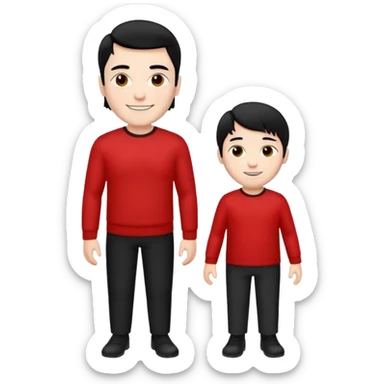 make a father and a son. both with straight black hair. both have white skin. they have to be wearing black and red clothes. there are only two people. they're happy. only a father and ONE son. sticker